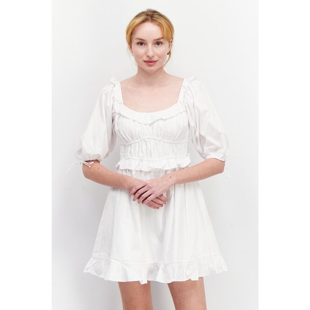 Kourt Girly Cotton Boho Coastal Breezy White Flowy Dress Medium